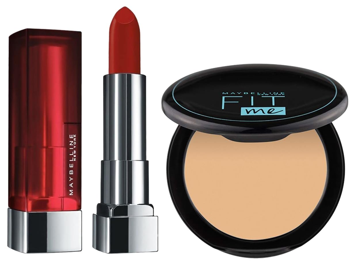 Maybelline New York Full Coverage Matte Lipstick,Intense Colour,677 Noho Amber,3.9Gm&Oli Control Powder For All Skin Types,With Spf To Protect Skin From Sun,Absorbs Oil,128 Warm Nude,6G,Pack Of 1