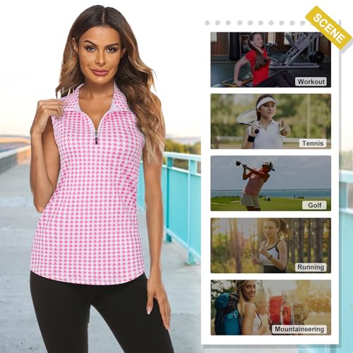 Image of Koscacy Women's Sleeveless Golf Tennis Polo Shirts Zip Up Dry Fit Workout Tank Tops Athletic Shirt