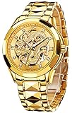 OLEVS Gold Watches for Men Automatic Dragon Skeleton Mechanical Luxury Watch Business Dress with Tungsten Steel Luminous 160FT Waterproof Diamond Fashion Wrist Watch