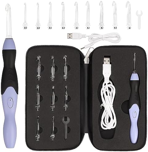 USB Rechargeable LED Crochet Hooks Set - Light Up Needles, 9 Sizes 2.5-6.5mm With Case - View #3