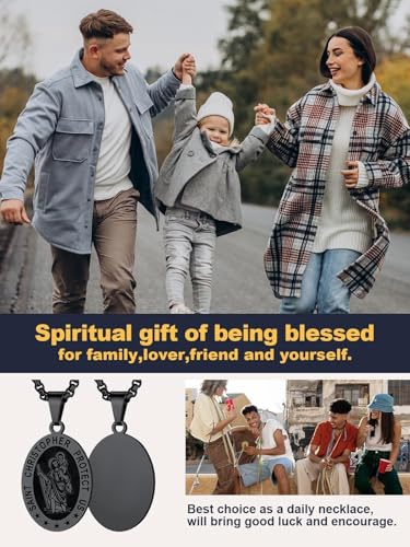 Image of U7 Saint Michael Necklace for Men,Stainless Steel /18K Gold Plated St Michael Archangel /Saint Benedict /Saint Christopher Pendant Amulet Necklace for Men Women