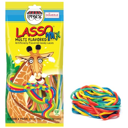DOUzzle Kosher, Lasso Rainbow Licorice Laces, Candy Ropes Shoe Strings, Multi Flavored Rainbow Mix (3.5 OZ - 1 Pack) Birthday Party Favor & Movie Night Snacking, Goodie Bag Stuffer, Pinata Filler - image 1