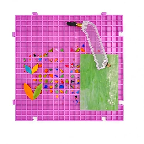 12"x12"Stained Glass Cutting Mat, with Rubber Pads, Breaker Ball & Non-Slip Grip Rings, Modular Stained Glass Grid Mat (Purple-1 Pack)