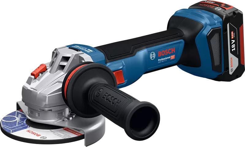 Close-up of BOSCH GWS 18V-11 S Cordless Angle Grinder with battery attached