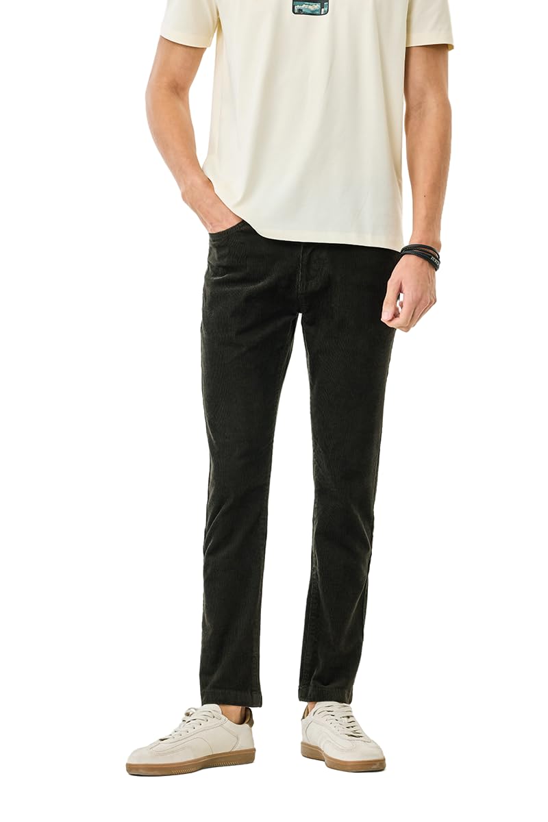 Men Casual Trousers | Regular Fit Corduroy Design with Turned-Up Cuffs | Cotton Blend & Medium Stretch Fabric for Winter & Everyday Wear-image-39