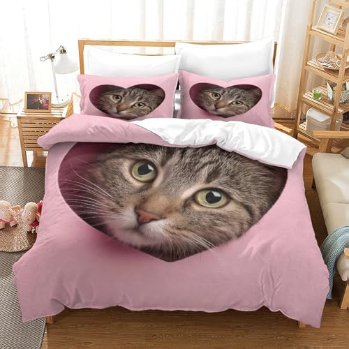 Parure de couette chat 3D en microfibre respirante et super douce
