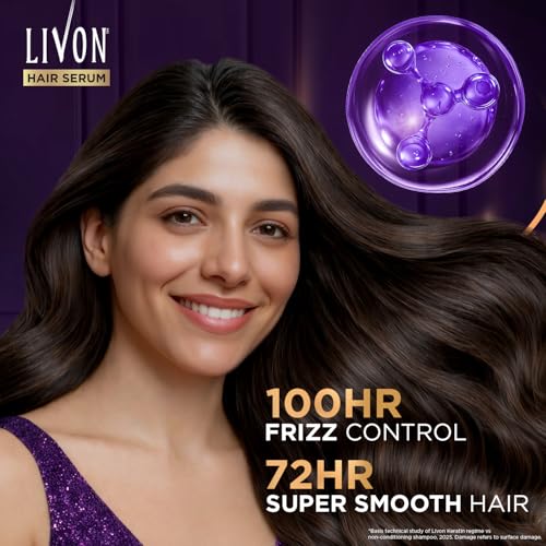 Image of Livon Keratin Hair Serum for Women & Men | Ultra Glossy & Smooth Hair | 48Hr Frizz Control | Hair Serum for Dry, Rough & Damaged Hair | 48ml