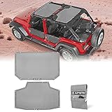 Xprite Sunshade Compatible with Jeep Wrangler JK JKU 2007-2018, Front and Rear Sunshade Mesh 4 Door, 2PCS Top Sun Shade Cover, Nice Sun UV and Wind Blocker w/Storage Bag - Grey