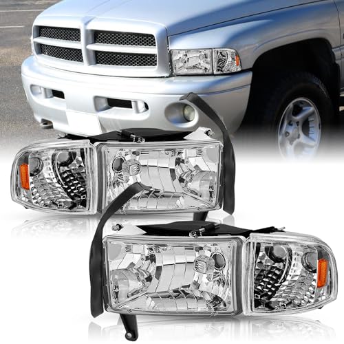 TUSDAR 4Pcs Headlight Assembly for 94-01 Dodge Ram...