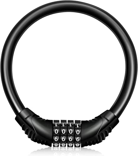 Candado de bicicleta portátil para bicicleta, cable de alta seguridad, bloqueo de bicicleta con códigos de 4 dígitos, ideal para asegurar bicicleta,