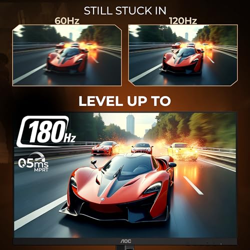 Image of AOC 24G4E Gaming Monitor 24 inch FHD Fast IPS Gaming Monitor, 180Hz Refresh Rate, 126% sRGB, HDR10, 0.5ms, Free Sync, HDMI and Display Ports Connectivity, 178 Ultra-Wide Viewing Angle (Black)