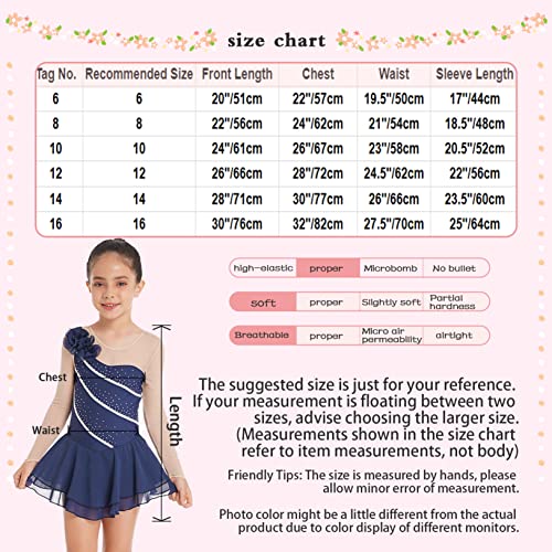 Freebily Kids Girls Figure Ice Skating Dress Mesh Long Sleeve Sparkly Flower Tulle Dance Dress Roller Skating Costume Blue 12 Years #TOP6
