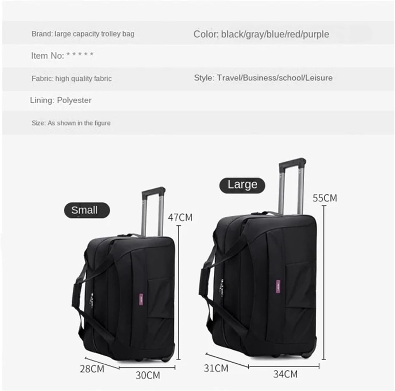Bagagli in Tessuto Impermeabile con Ruote Trolley da Viaggio Portatile Borsone di Grande capacità Zaino Multifunzionale