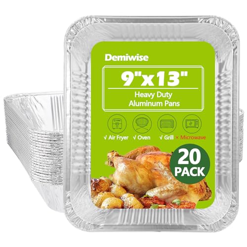Image of Thickened 20 Pack Heavy Duty Aluminum Pans, 9x13 Aluminum Foil Pans Disposable, Half Size Steam Table Foil Baking Tray for Cooking, Baking, Roasting & Chafing, Carton Packaging