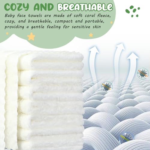 Image of Handepo 100 Pack Baby Washcloths Bulk 10 x 10 Inch Microfiber Coral Fleece Baby Face Towels Absorbent and Soft Wash Cloths for Newborns Infants and Toddlers(White)