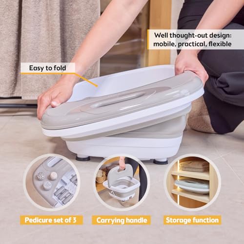 Tzs First Austria - Foldable Foot Spa Foot Massager 450W With 3 Attachments & 8 Massage Rollers - Foot Bath With Vibration & Air Bubble Massage, Infrared & Heating Function - Electric Pedicure Tub - 3