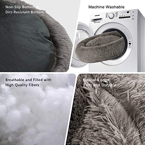 Oqq Donut Cat Bed, Faux Fur Dog Beds For Medium Dogs - Self Warming Indoor Round Pillow Cuddler Dog Bed Black & Brown & Grey & Beige & Khaki #TOP2