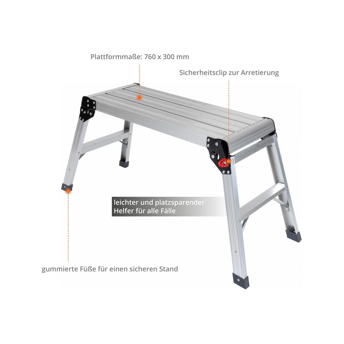 Güde Alu Arbeitsplattform, Arbeitstritt, Trittleiter, Trittbank GAAP 760, bis 150 kg, 760x300 mm, Podest klappar, Arbeitsbühne