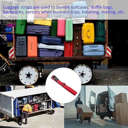 Image of M METERXITY 1 Pack Luggage Straps- Travel Baggage Accessories Adjustable Suitcase Belt with Quick Release Buckle, Apply to Travel (2 Meters, Red)
