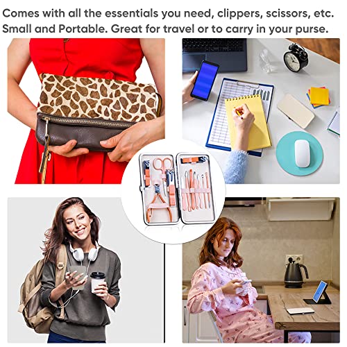 Leiwo Manicure Set ,Pedicure Kit Nail Scissors Stainless Steel Professional Toenails Cuticle Cutter Clipper Fingernails Grooming Kit With Pink Leather Travel Case (12Pcs Pink) #TOP5