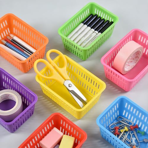 FGXY 14pcs Aufbewahrungskörbe aus Kunststoff, bunte Aufbewahrungsablagen, Schreibwaren Aufbewahrungskorb, Plastik Kleine Aufbewahrungskörbe für Schränke, Küchen Desktops, und Büros