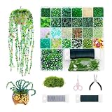 Jafaharug 5422er Grün-Glasperlen Bastelset für Ewige Pflanzen – DIY Beaded Succulent & Blumen-Deko mit Blatt-, Tulpen-, Marienkäfer-Perlen, Draht & Moos (Topf Nicht enthalten)