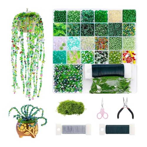 Jafaharug 5422er Grün-Glasperlen Bastelset für Ewige Pflanzen – DIY Beaded Succu