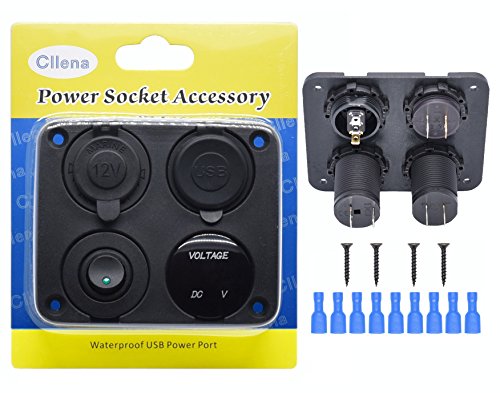 Cllena Dual Usb Socket Charger 2.1A&2.1A + Led Voltmeter + 12V Power Outlet + On-Off Toggle Switch Four Functions Panel For Car Boat Marine Rv Truck Camper Vehicles Gps Mobiles (Green) #TOP5