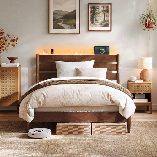 SONGMICS Full Bed Frame with LED & Charging