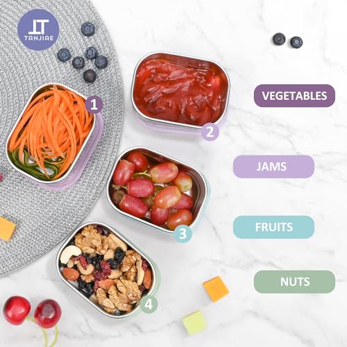 Image of Tanjiae Stainless Steel Lunch Snack Containers Set | Leak Proof 304 Stainless Steel Food Containers with Silicone Lids - Perfect Metal Lunch Box for School and Daycare (Green Lunch, Medium)