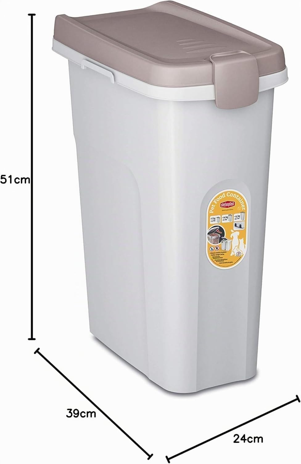 Stefanplast Petfood - Contenedor para Perros (25 L), Color marrón y Blanco