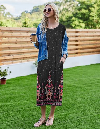 Image of Ekouaer Women's Nightgown Short Sleeve Sleepshirt Long Loungewear Casual Maxi Lounge Dress House Dresses with Pockets