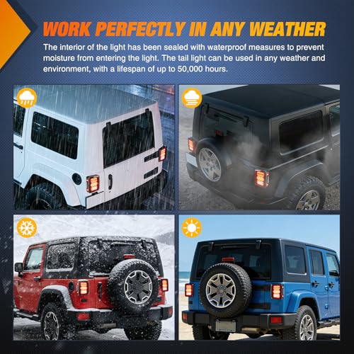Image of Nilight JK Tail Light LED Red Running Stop Brake Turn Signals Lights White Reverse Back Up DOT APPROVED Smoked Lens Taillight Compatible with 2007-2018 Wrangler JKU