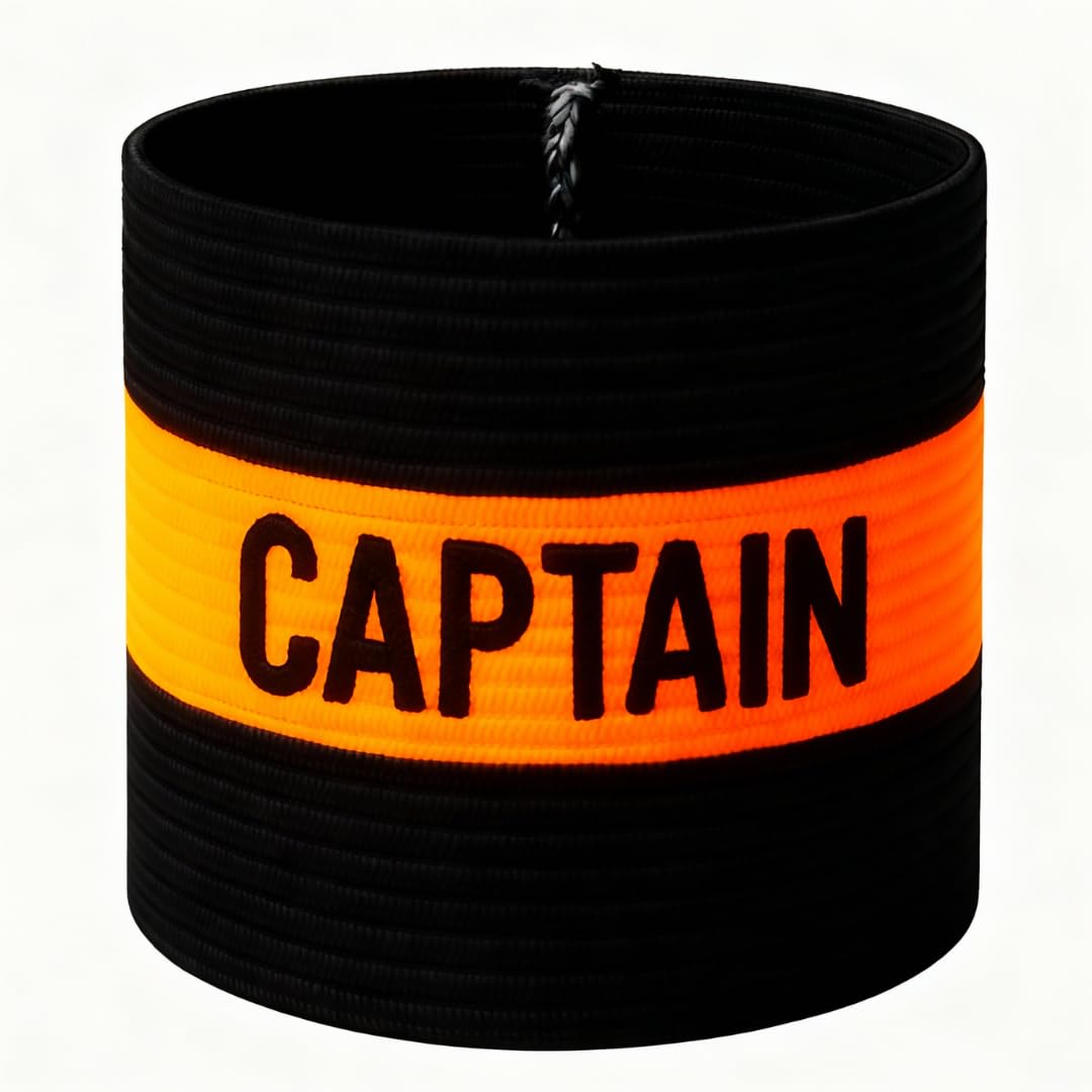 Fitness Health Football Band Soccer Captain's Armband Design Captain Band for Adult and Youth, 5 Colours Available for Multiple Sports, Elastic Arm Band for Captain (Black Neon Orange)
