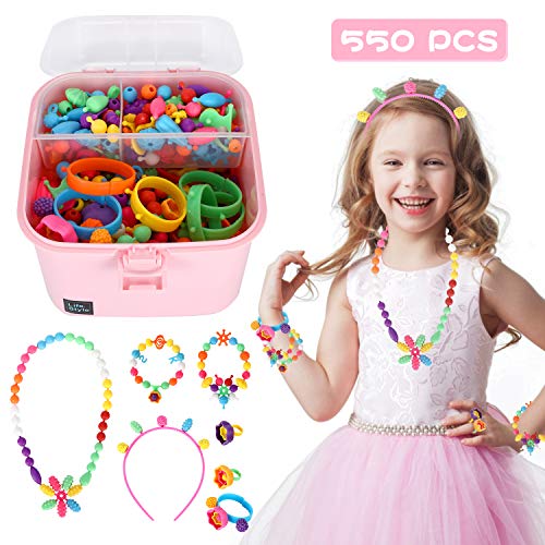 Ucradle Pop Beads Set Niños Bricolaje Joyería Juguete de Cuentas de Niños DIY Kit Pulsera Anillo de Collar Juguetes Regalos de Cumpleaños para 4 5 6 +Niños(550+ PCS)