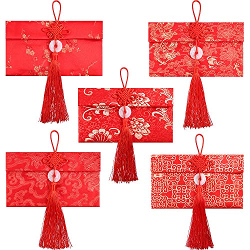 Enveloppes rouges en soie chinoise Hongbao traditionnels tissés main de style A