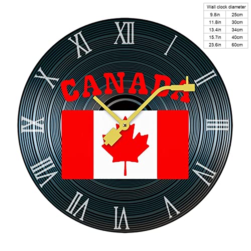 Canada Maple Flag Round Wall Clock Silent Non Ticking Quartz Clocks Pvc Wood For Kids Living Room Bedroom Kitchen School Office Decor #TOP1