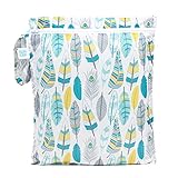 Bumkins Waterproof Wet Bag, Washable, Reusable for Travel, Beach, Pool, Stroller, Diapers, Dirty Gym Clothes, Wet Swimsuits, Toiletries, Electronics, Toys, 12x14 – Feathers