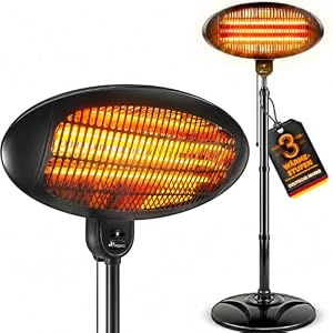 TRESKO® Infrarot Stand-Heizstrahler 2000W mit 3 Heizstufen & LED-Anzeige
