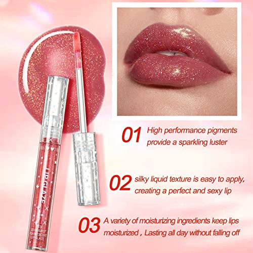 Long-Lasting Glitter Glossy Lip Gloss - Waterproof Mirror Pearl Lustre Liquid Lipsticks - High Pigmented Metal Quick Drying Non Stick Cup Colorful Liquid Lipsticks - Women's Daily Long Wear Lipstick (08) #TOP3