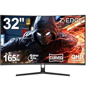 Z-Edge 32 Inch 165Hz Curved Gaming Monitor 2K QHD 2560×1440 1ms MPRT 16:9 1500R Curved Screen, Ultra-Thin Bezel, FreeSync, DisplayPort 1.4 & HDMI 2.0, Black