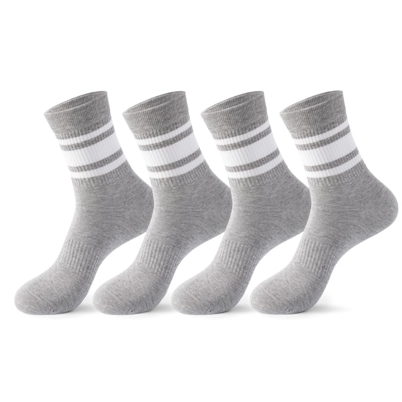 KUWUAZA Womens Striped Crew Socks Women Casual Calf SocksCotton Socks for Women 4 Pairs Gray