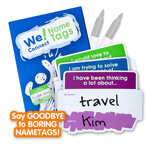 We! Connect Name Tag Stickers (150 PCS) - Easy-to-Write Name Stickers with Conversation Starters -...