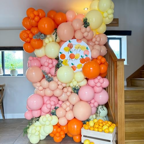 Image of 145Pcs Summer Balloon Arch Garland Kit with Orange Pastel Yellow Pink Balloons, Perfect for Baby in Bloom, Spring Color Party, Luau, Tropical, Groovy, Birthday or Baby Shower Decorations