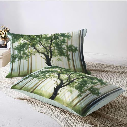 Housse de Couette 200x200cm Arbres Verts en Microfibre