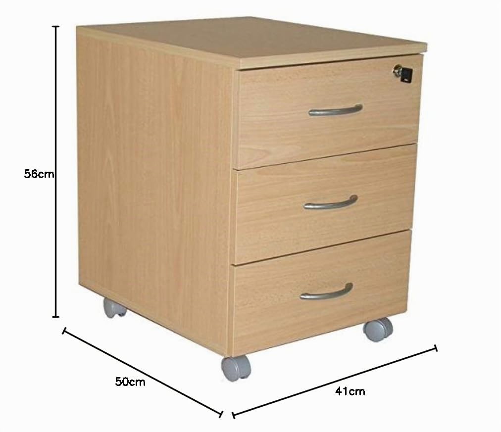 SIMMOB Caisson de Bureau 3 Tiroirs Hêtre roulettes L 41 H 56 P 50 cm