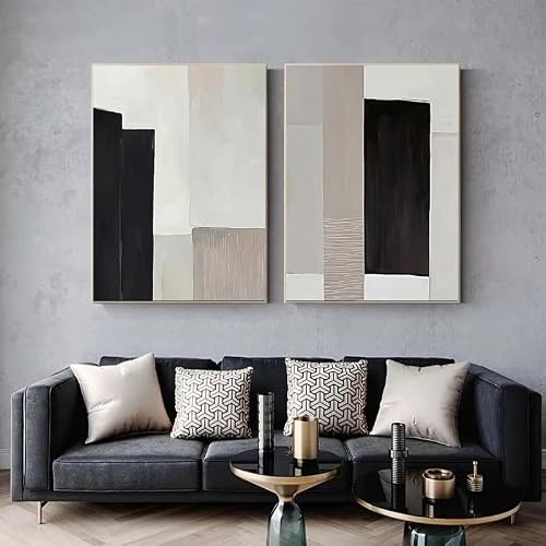 IHHGNB Modern Abstract Blue Black and Beige Canvas Painting Posters Prints Wall Art Picture for Living Room Wall Decoration(60x90cm(24x35in) x2/No frame)