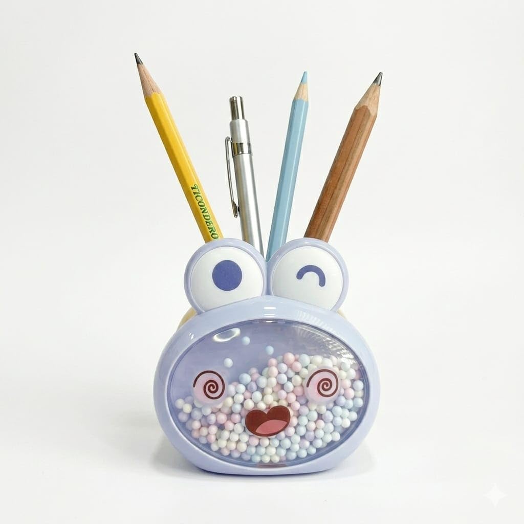 Confetti Frog Pen Stand Pencil Holder for kids, Cosmetic Brushes Holder, Pen Cup for Kids, Office, Desk, School (Purple)