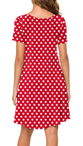 Popyoung Women's 2023 Summer Casual T-Shirt Dress Short Sleeves Swing Boho Beach Cover Up X-Large, Polka Dot Red-White #TOP2