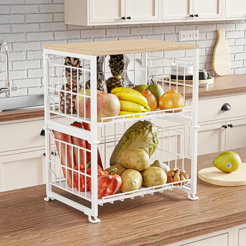 UMDONX fruteros de cocina, cesta frutas y verduras, cestas fruta,frutero madera negro 2 pisos,cesta para frutas y verduras (blanco)